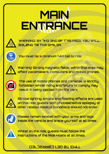 The Smiler Rollercoaster Warning Sign